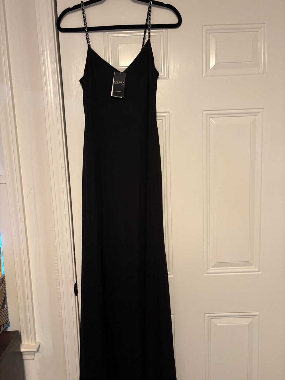 Lauren Ralph Lauren Black Maxi Slip Dress with Chain-Strap Detail